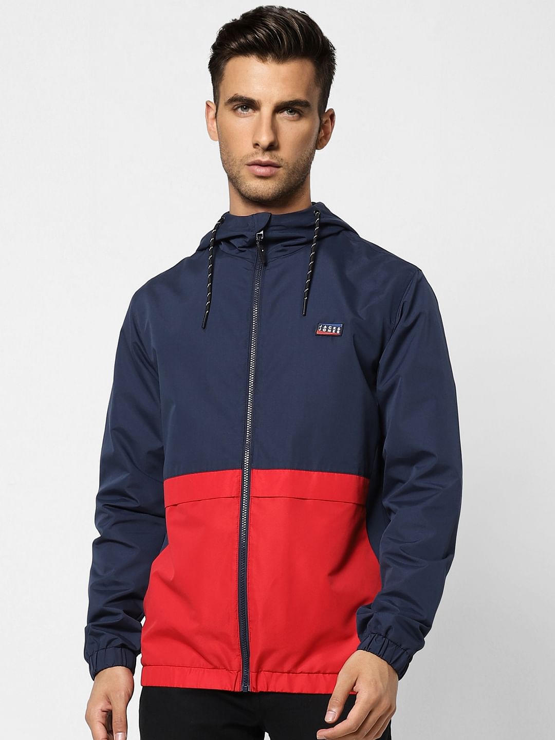 Red Colourblocked Wind Breaker Jacket
