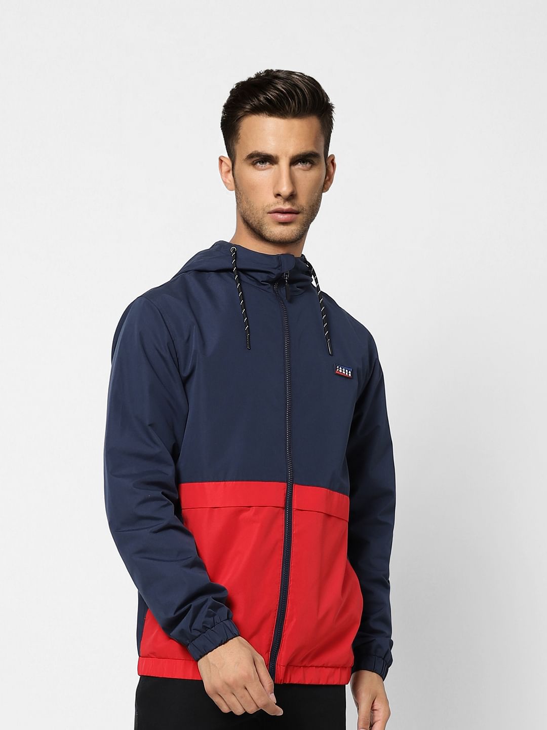 Red Colourblocked Wind Breaker Jacket