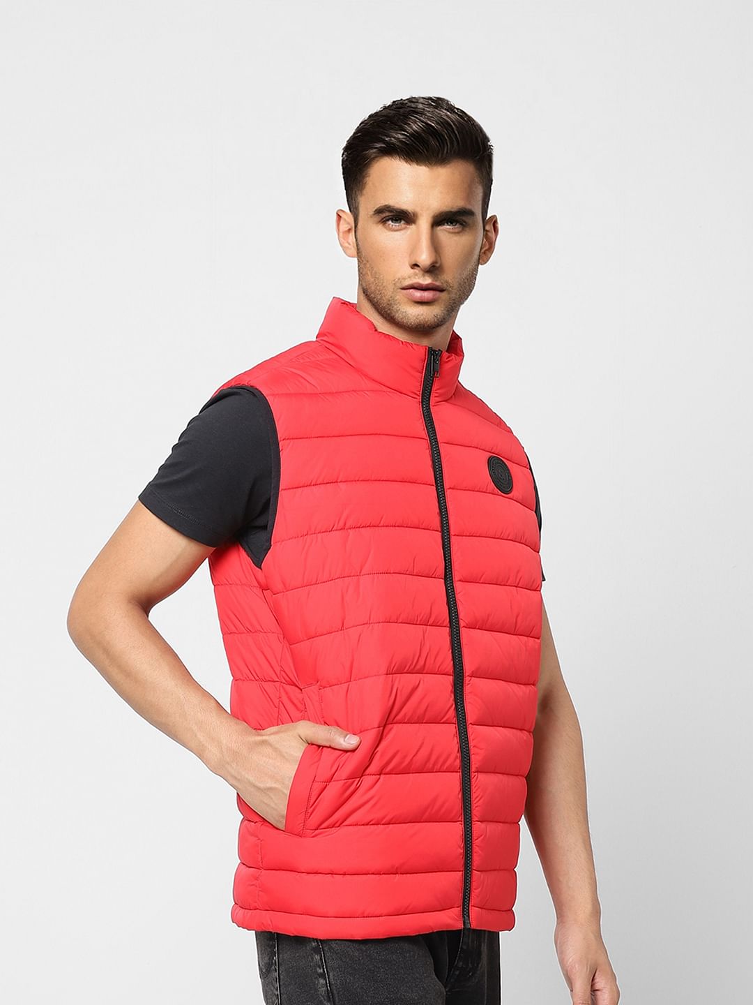 Red Quilted Puffer Vest Jacket