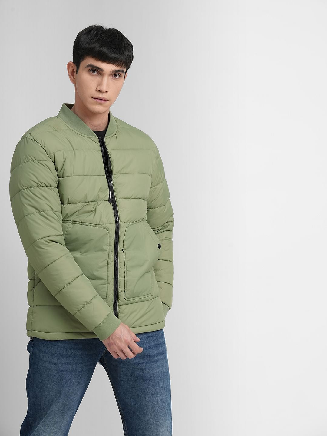 Green Puffer Bomber Jacket