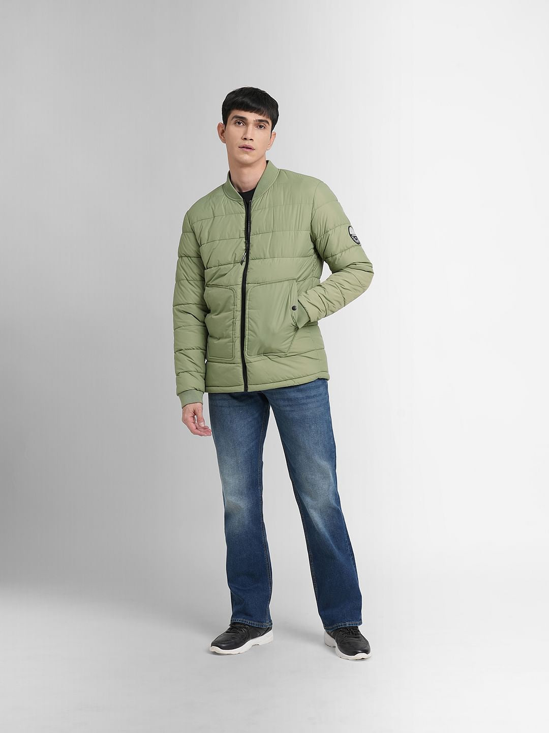 Green Puffer Bomber Jacket
