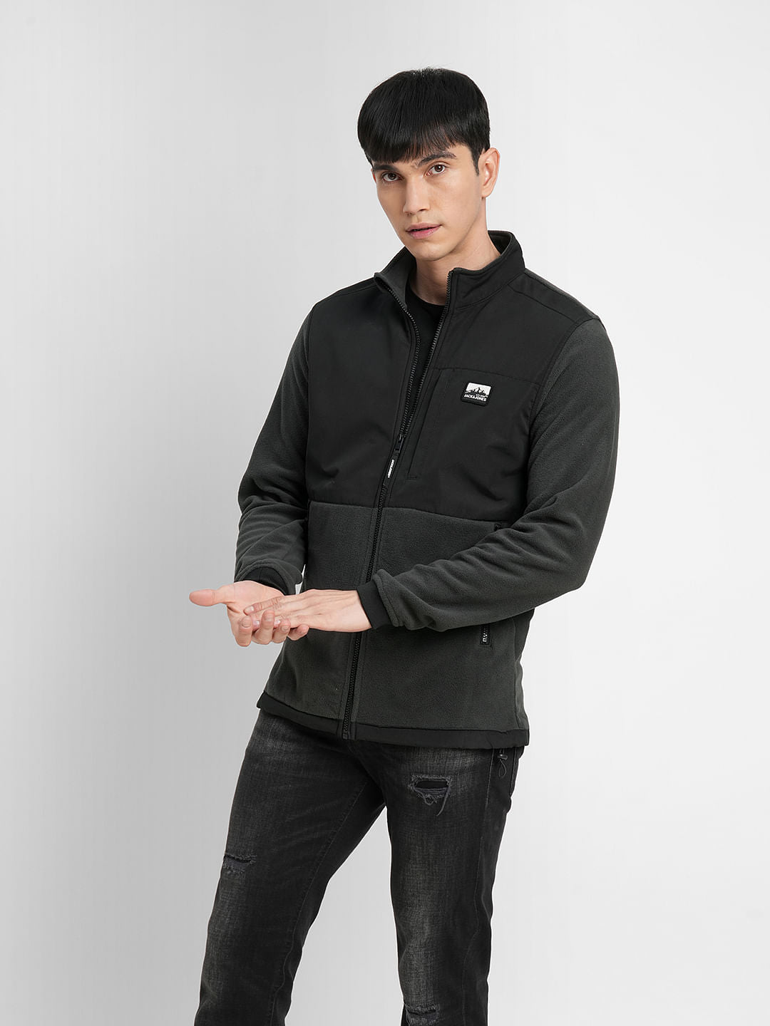 Dark Grey Colourblocked Polar Jacket