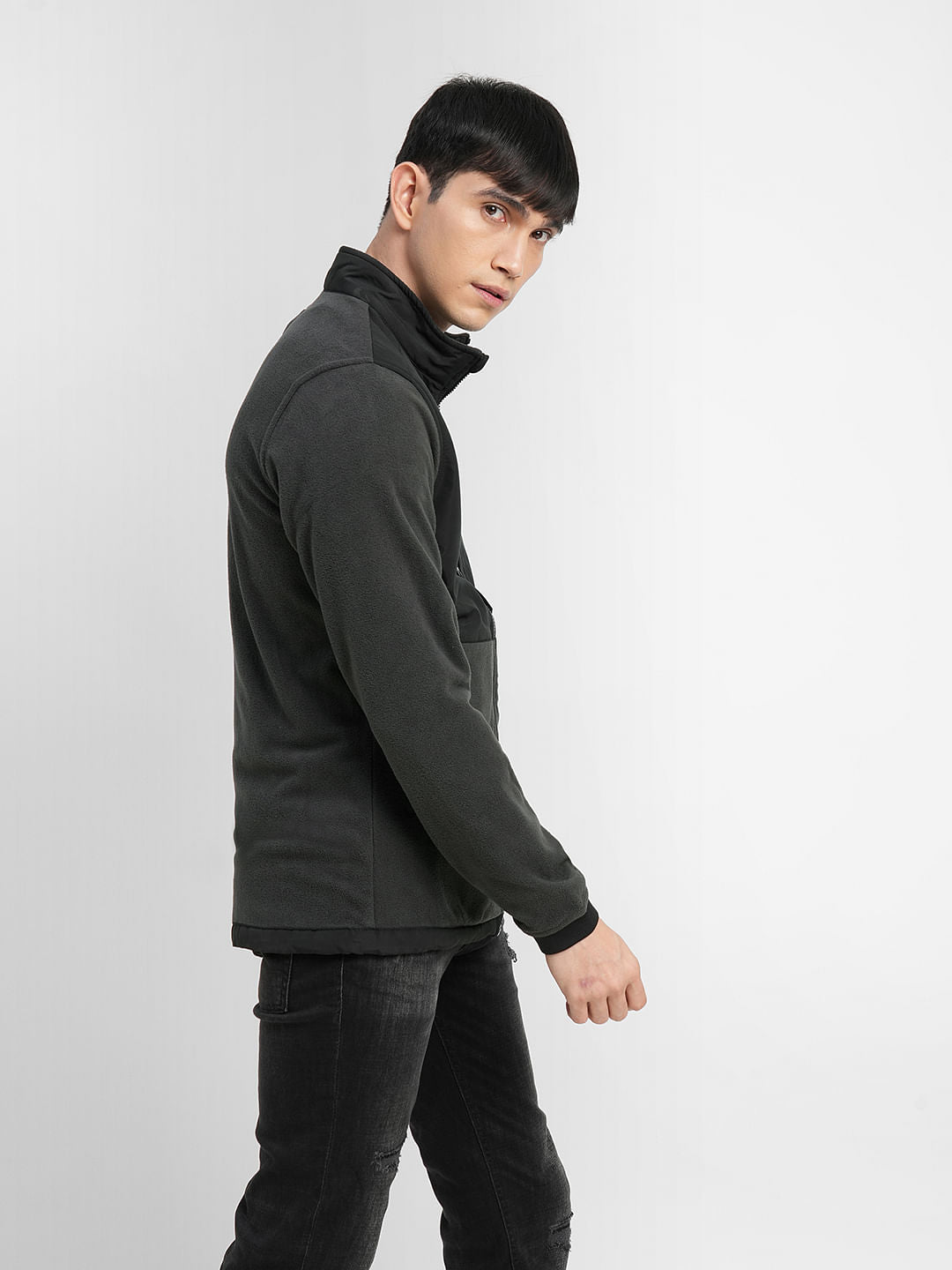 Dark Grey Colourblocked Polar Jacket