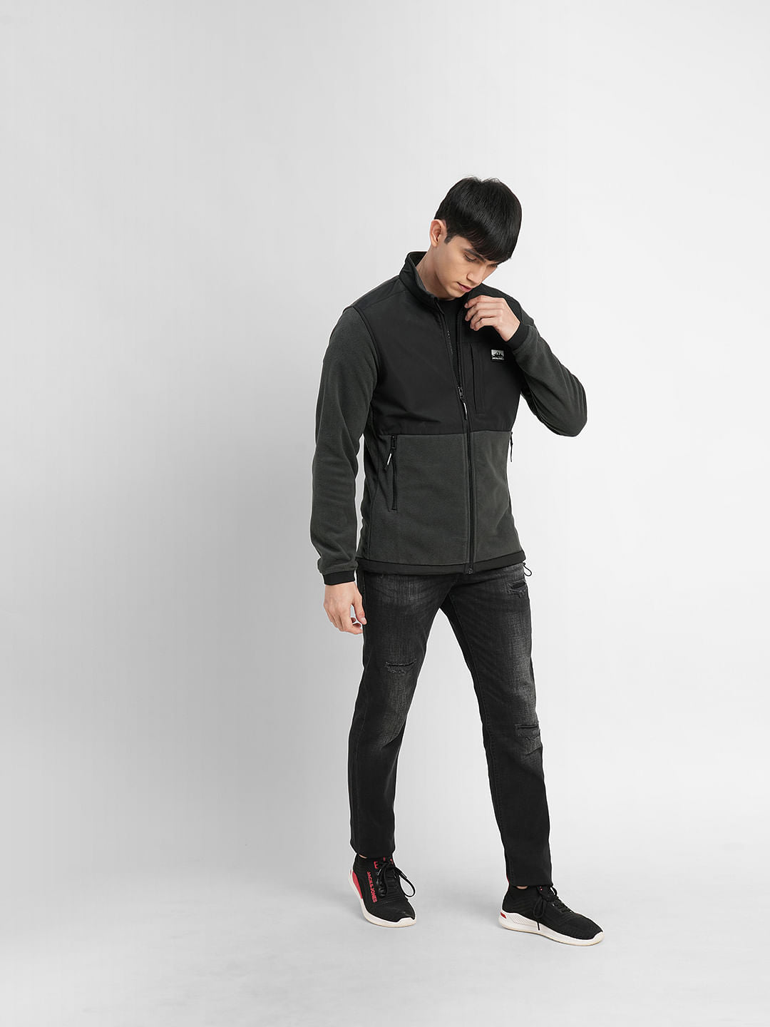 Dark Grey Colourblocked Polar Jacket