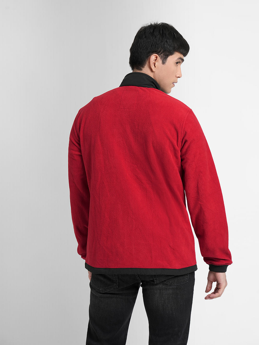 Red Colourblocked High Neck Jacket
