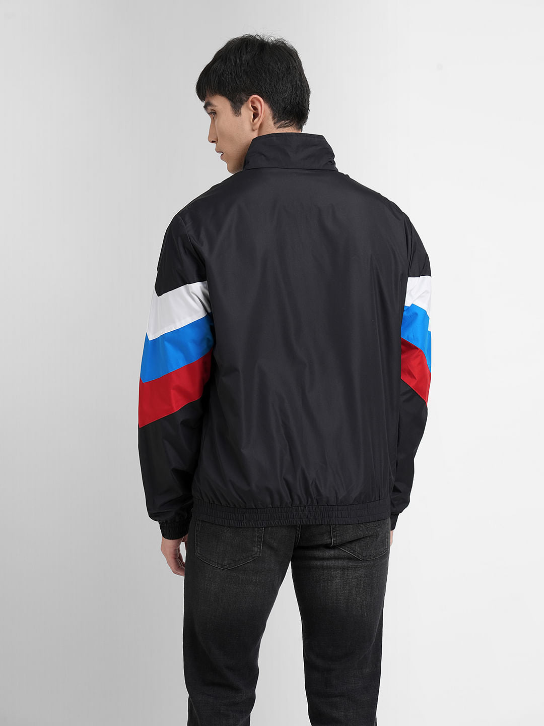 Black Colourblocked Wind Breaker Jacket