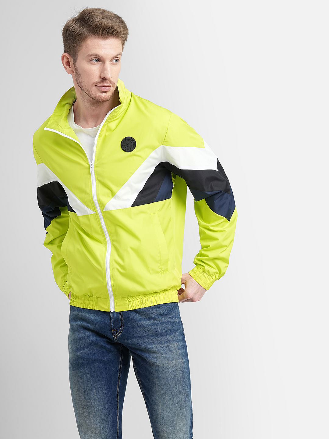 Neon Green Colourblocked Windbreaker