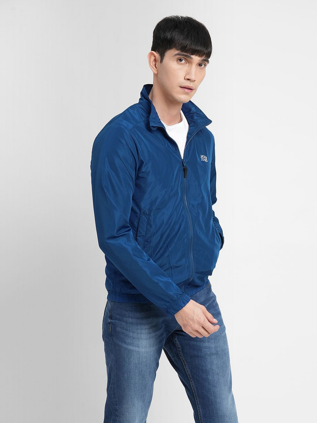 Blue Logo Print Windbreaker Jacket