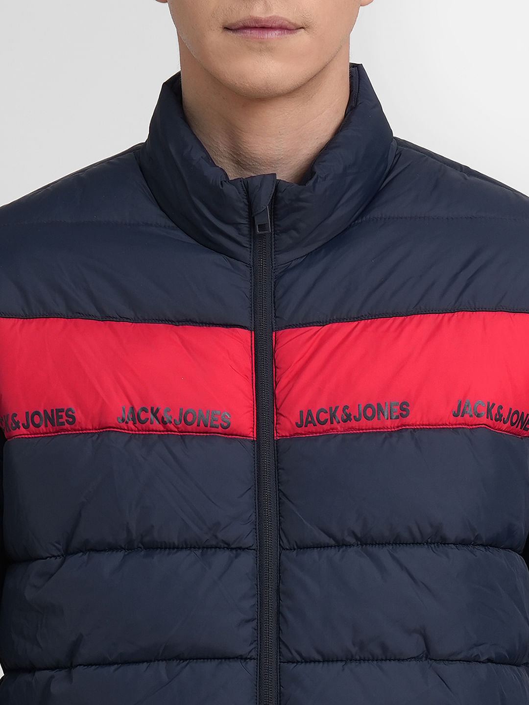 Navy Blue Logo Print Puffer Jacket