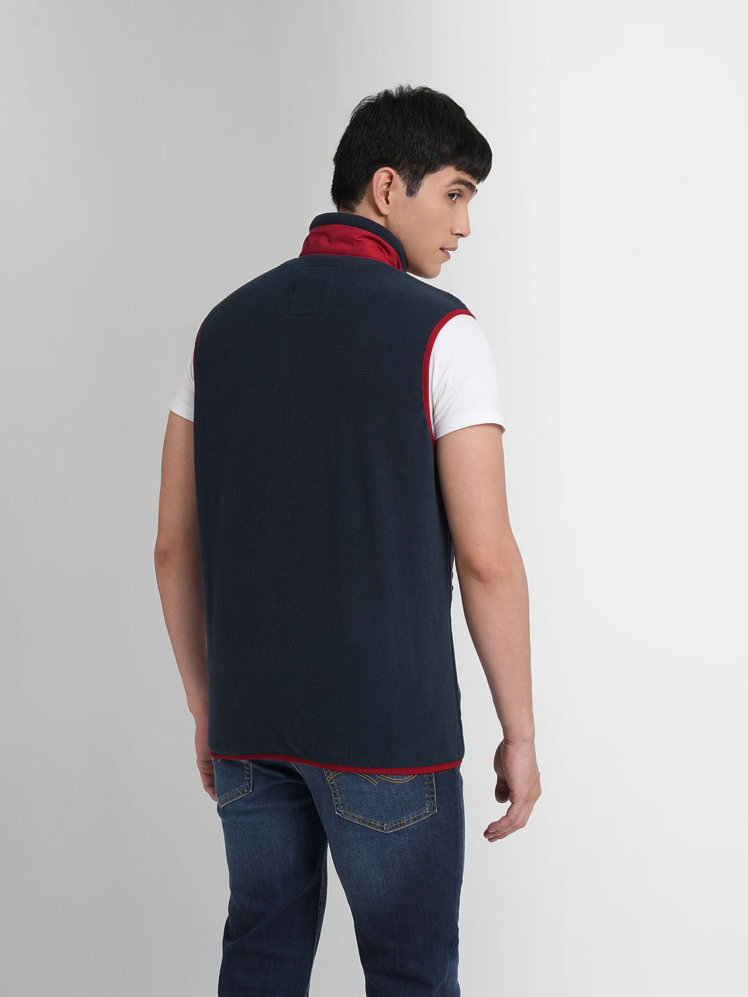 Navy Blue Colourblocked Vest Jacket