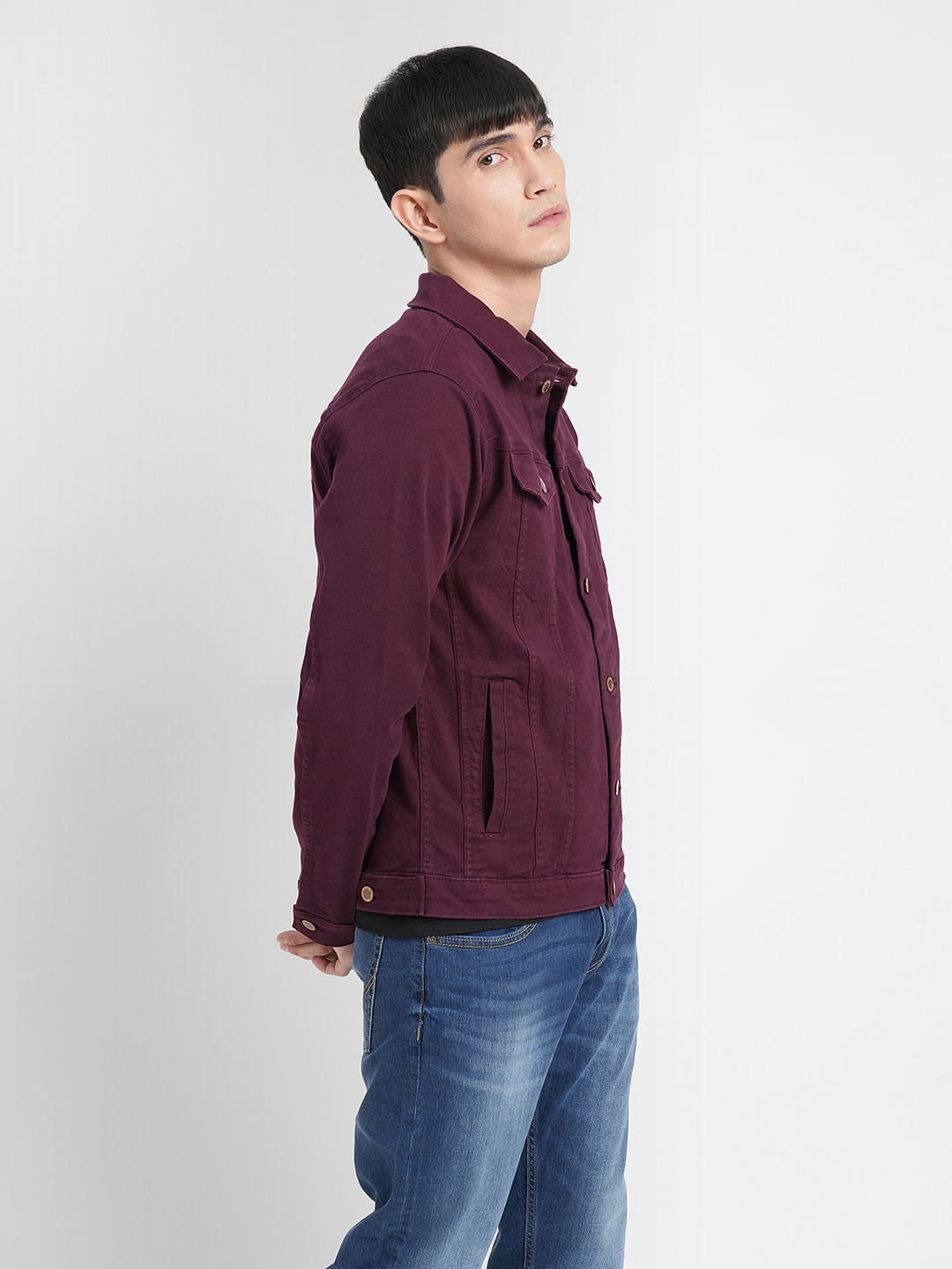 Burgundy Trucker Denim Jacket