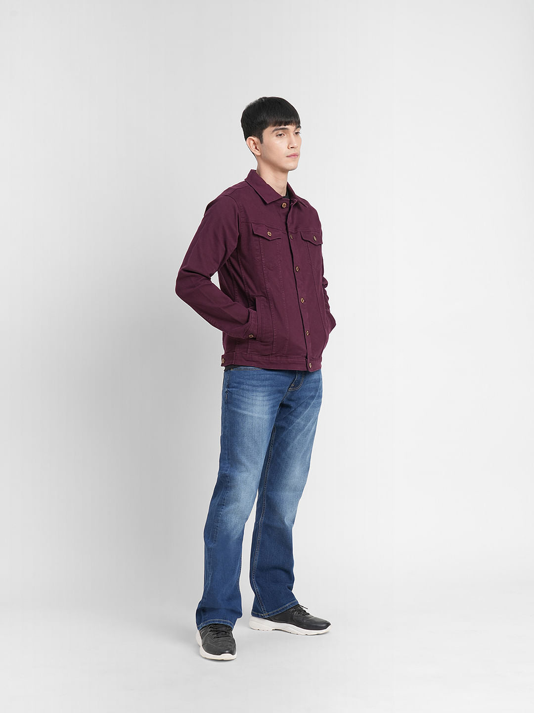 Burgundy Trucker Denim Jacket