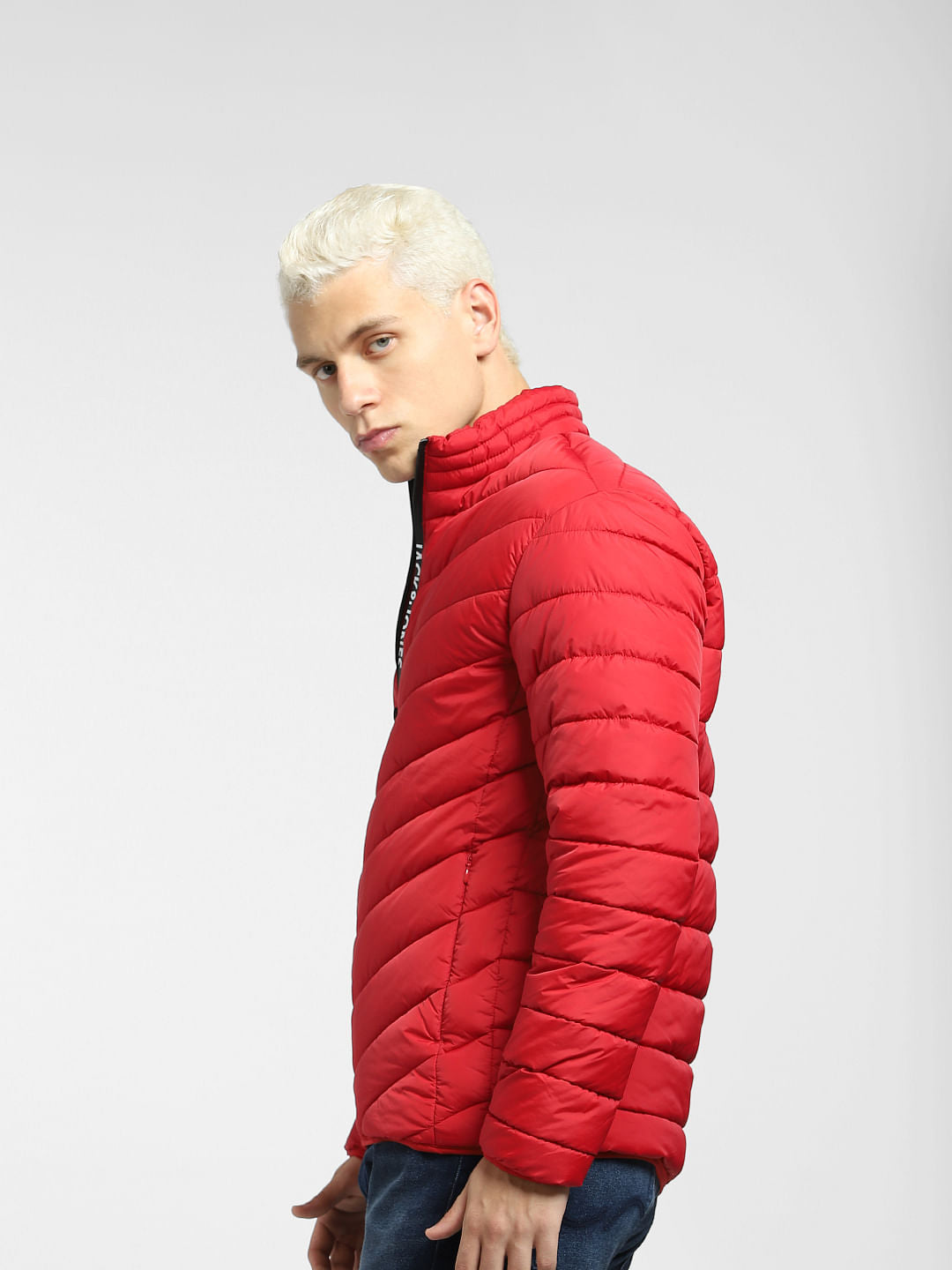 Red Logo Print Puffer Jacket