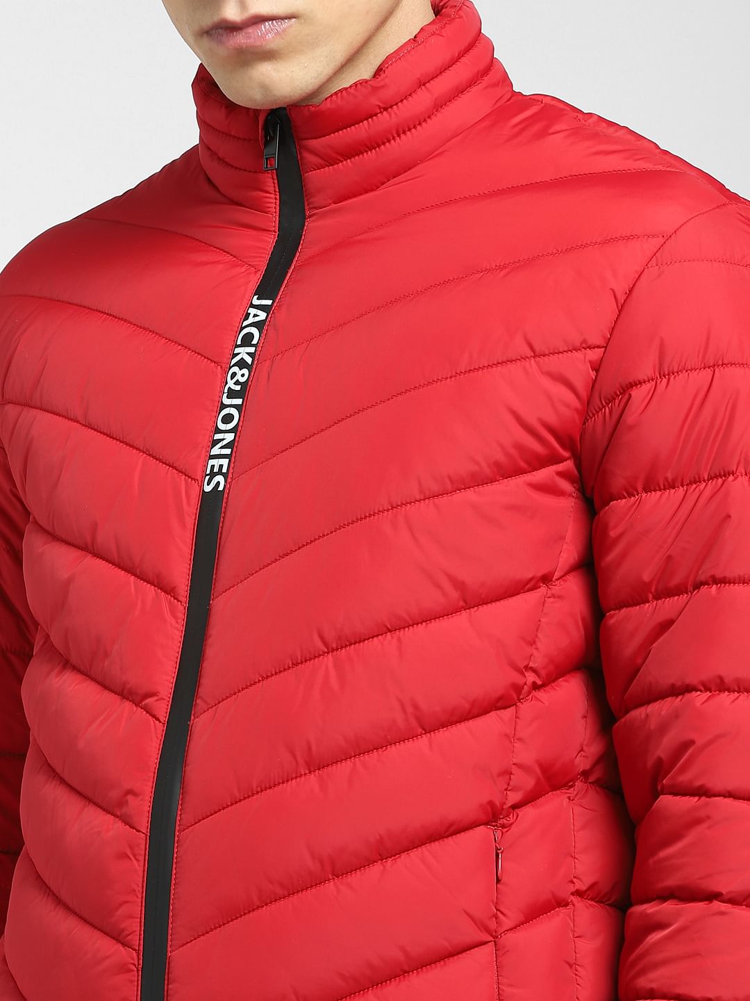 Red Logo Print Puffer Jacket