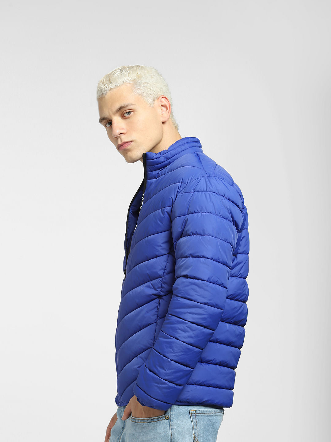 Blue Logo Print Puffer Jacket