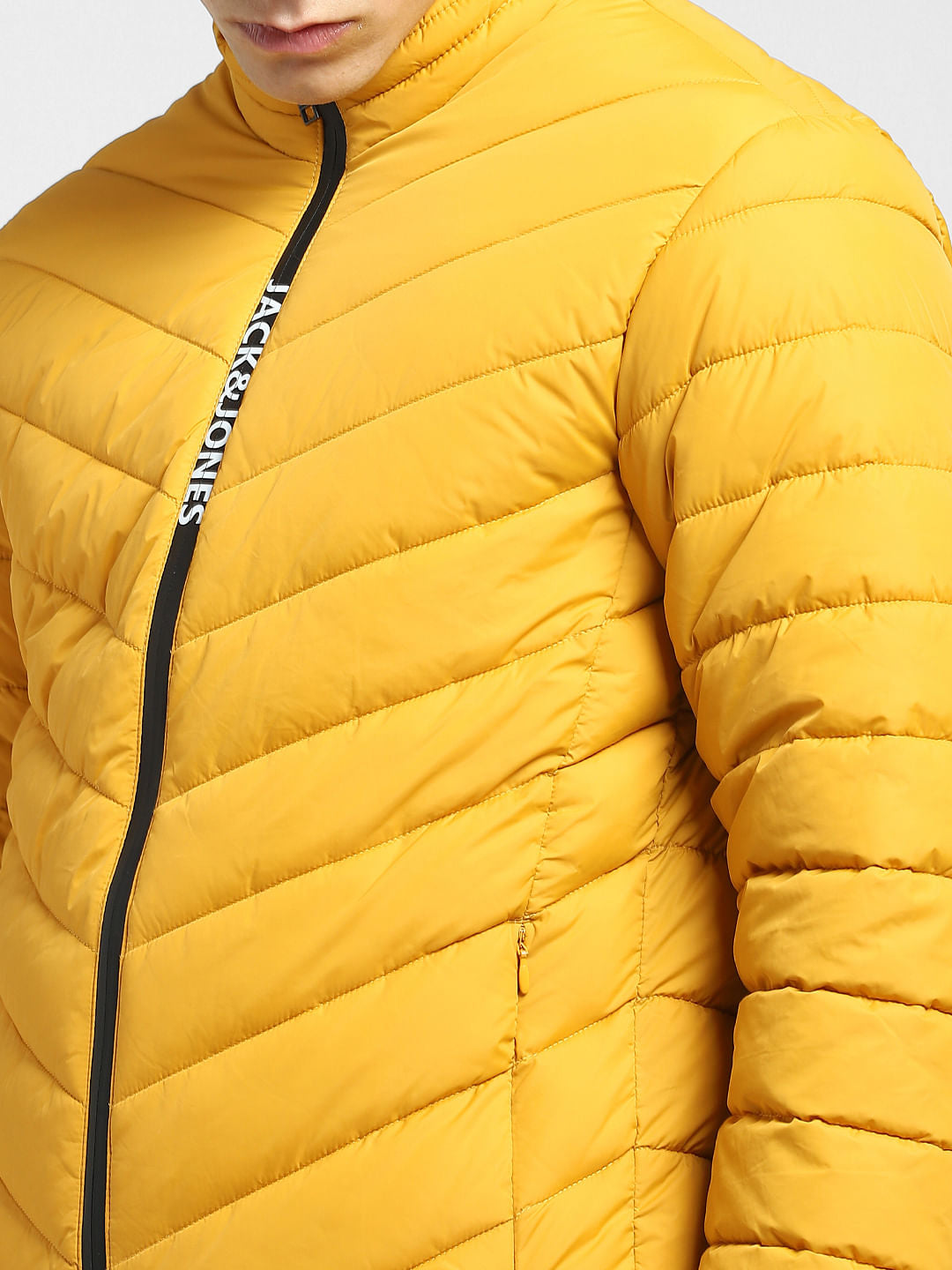 Yellow Logo Print Puffer Jacket