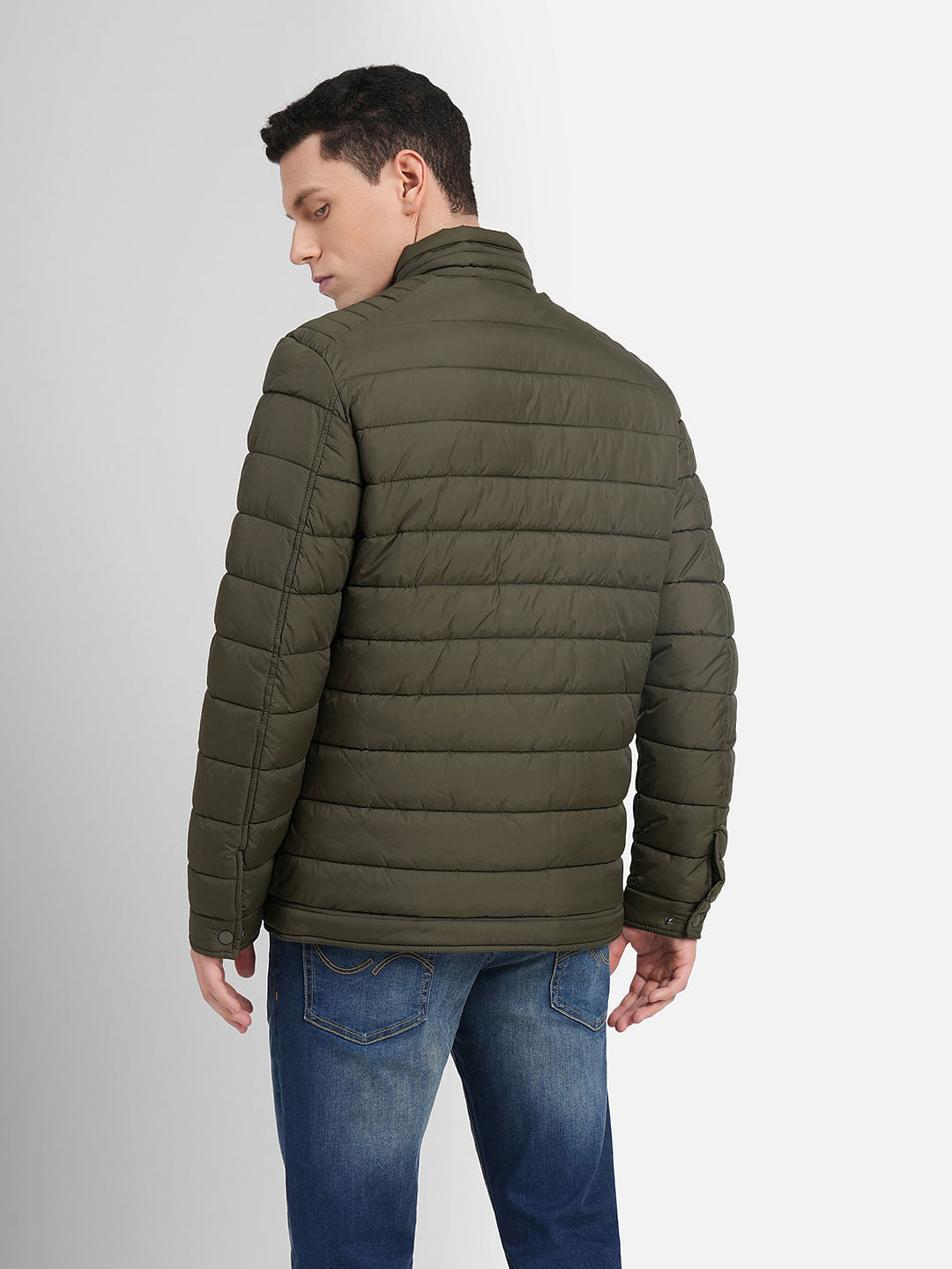 Olive High Neck Puffer Jacket