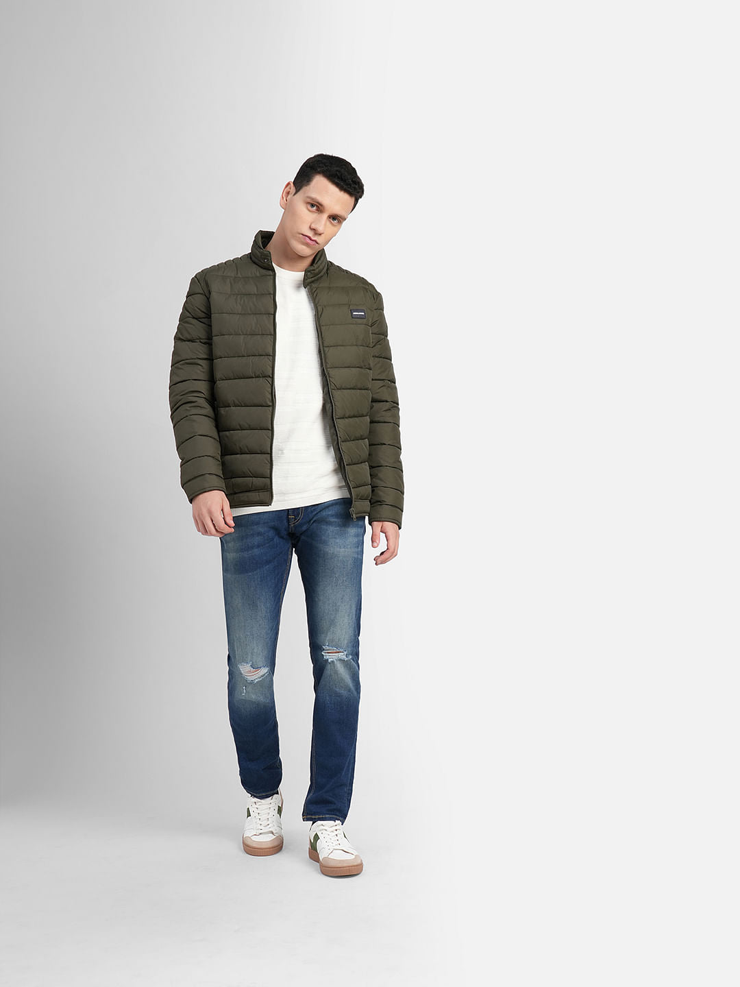 Olive High Neck Puffer Jacket