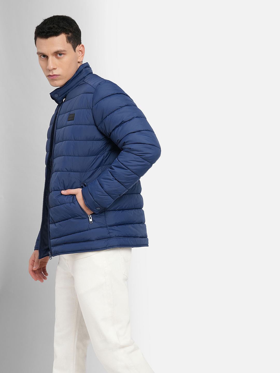 Navy Blue High Neck Puffer Jacket