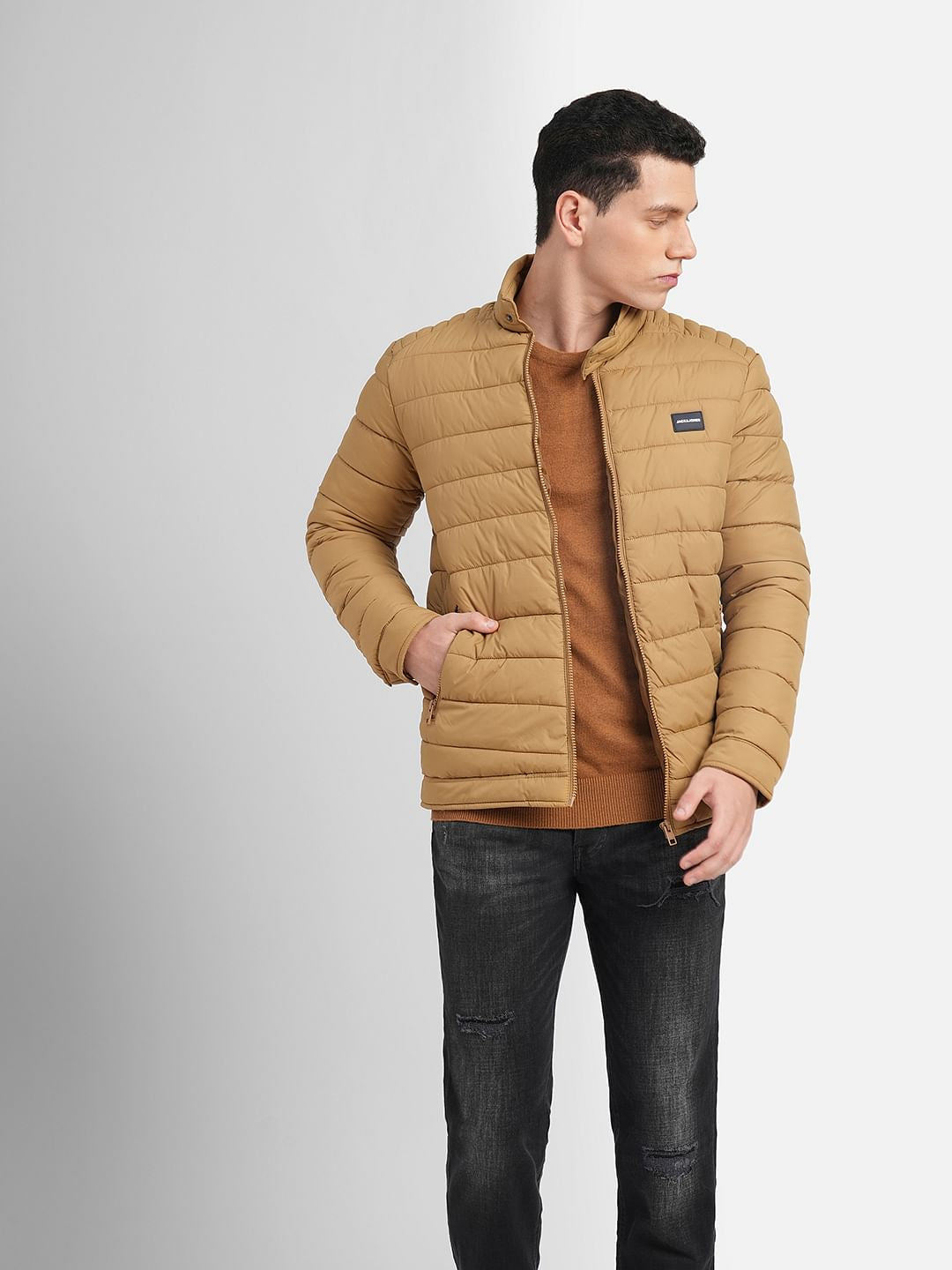 Brown High Neck Puffer Jacket