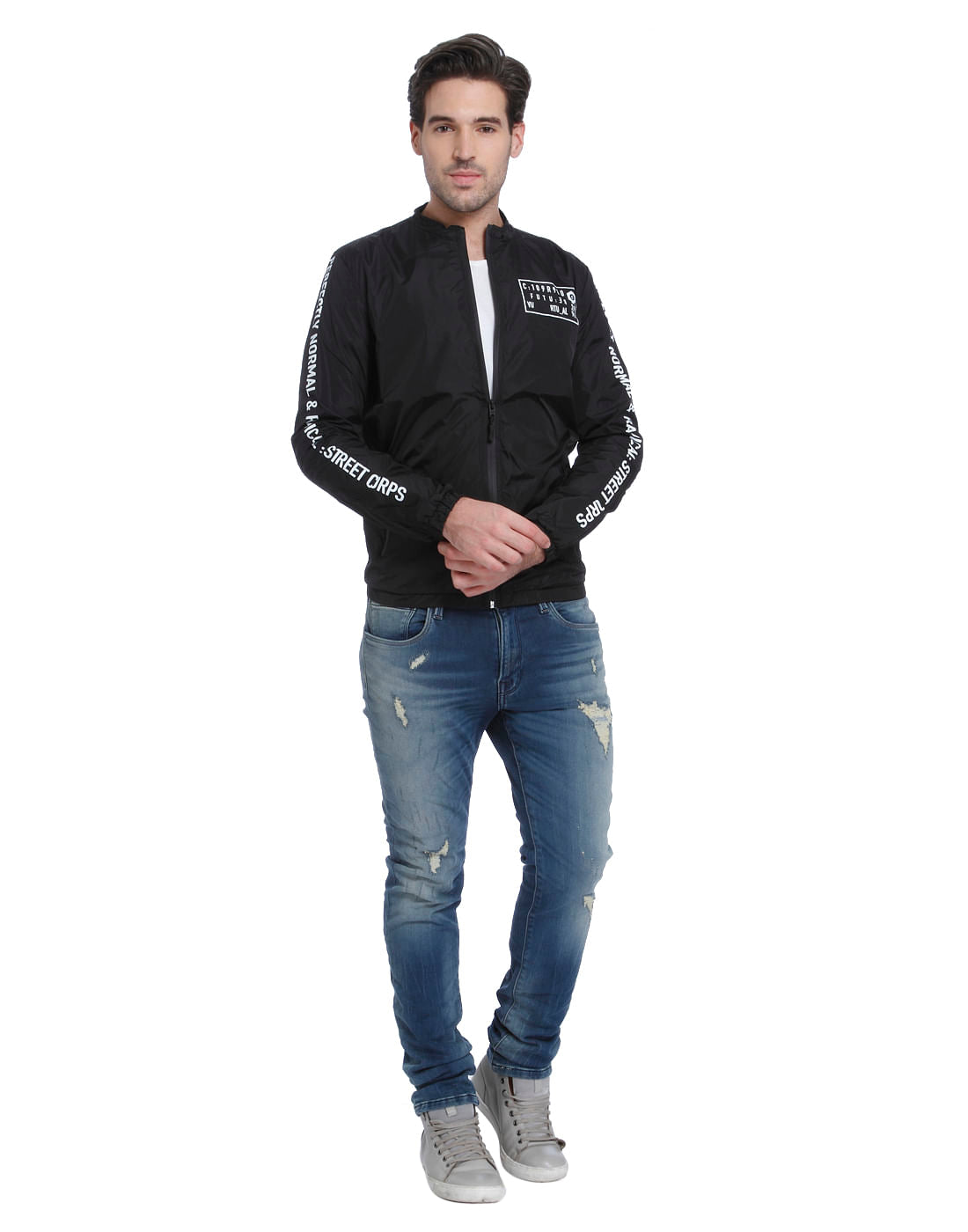 Black Text Print Jacket