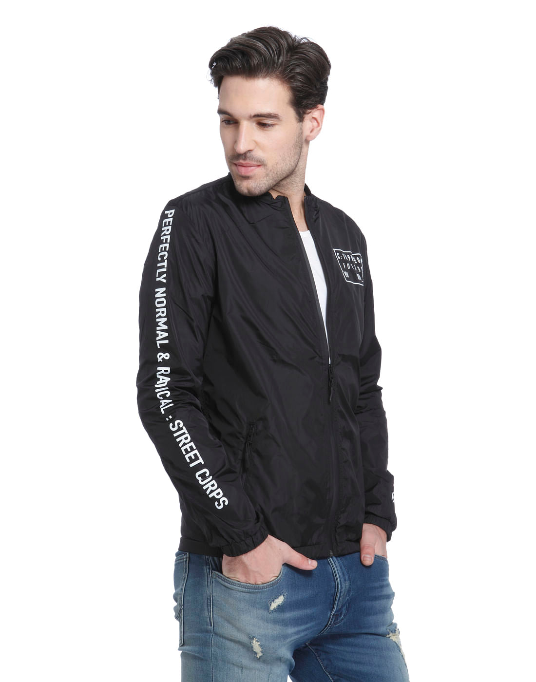 Black Text Print Jacket