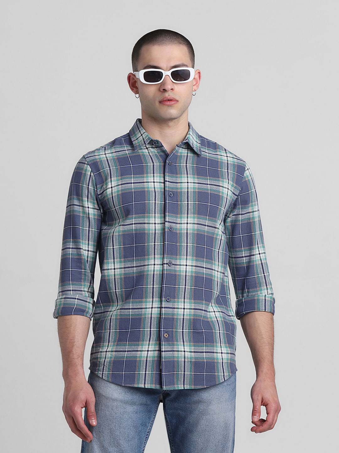 Blue Check Print Full Sleeves Shirt