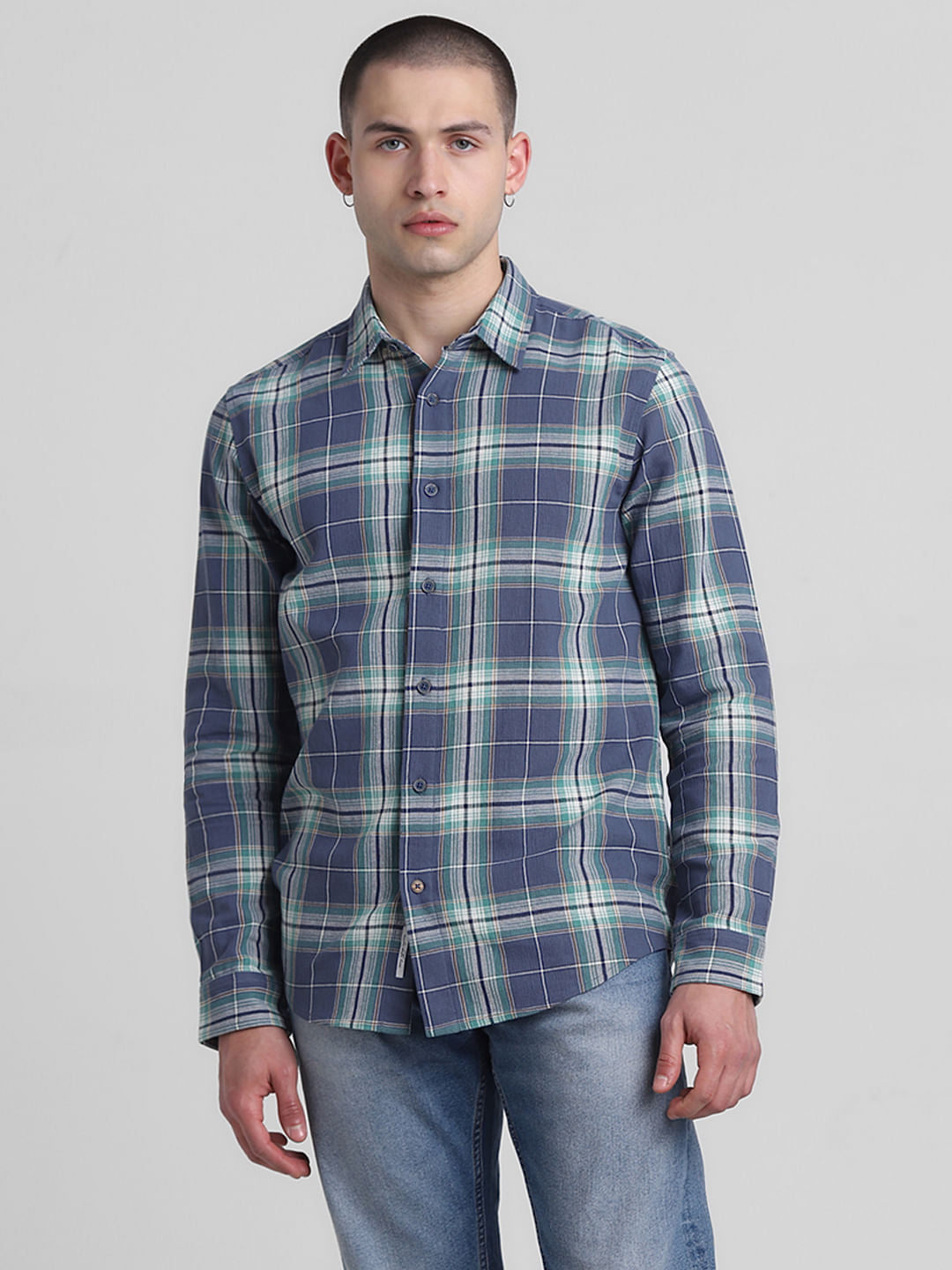 Blue Check Print Full Sleeves Shirt