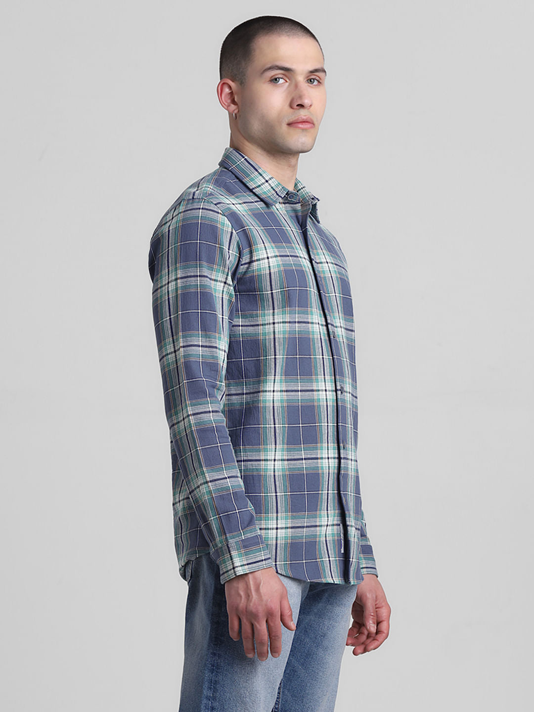 Blue Check Print Full Sleeves Shirt