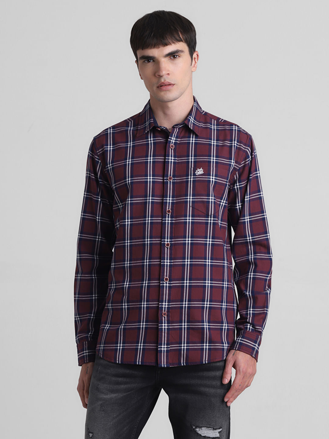Red Check Print Full Sleeves Shirt