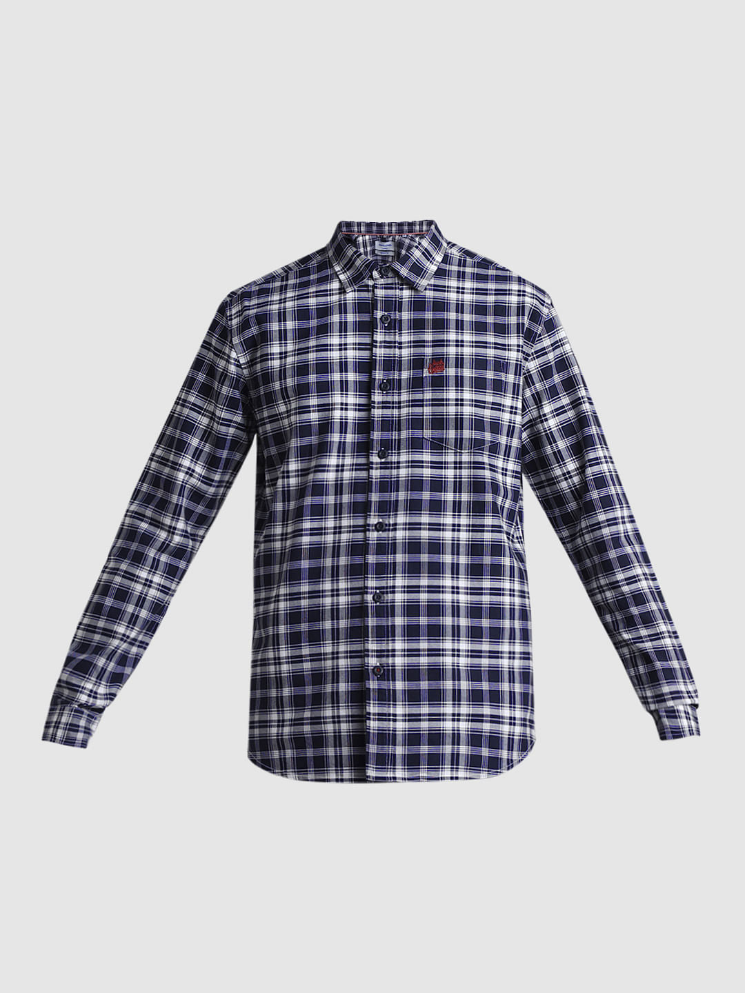 Navy Blue Check Print Full Sleeves Shirt