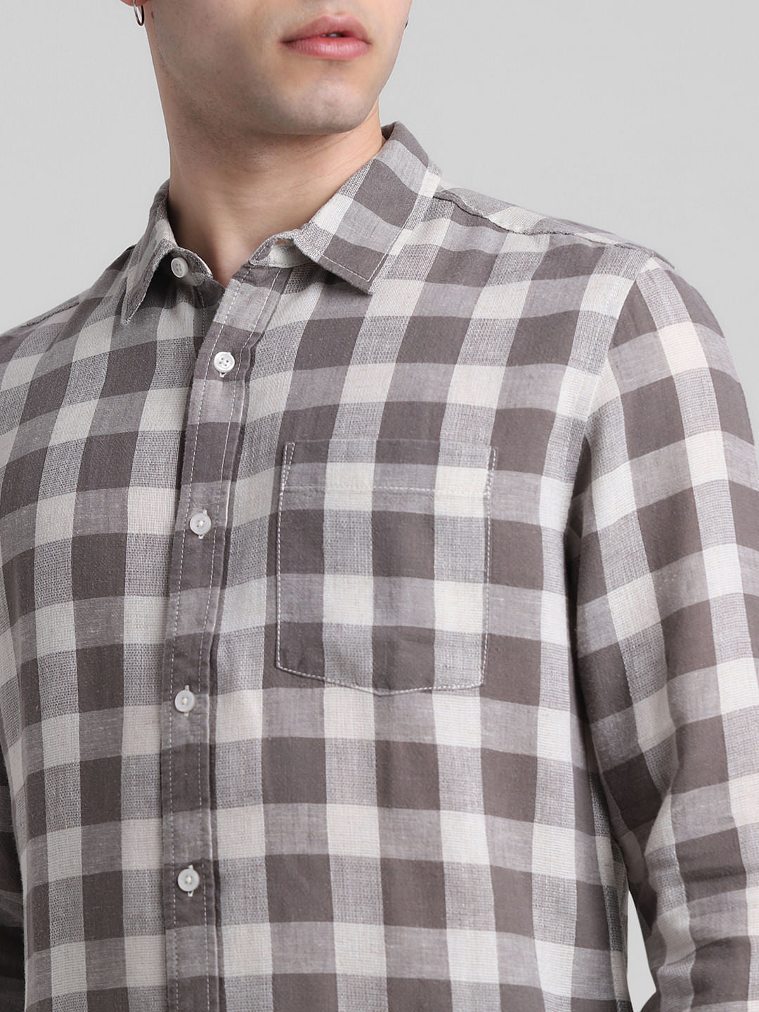Brown Check Print Full Sleeves Shirt