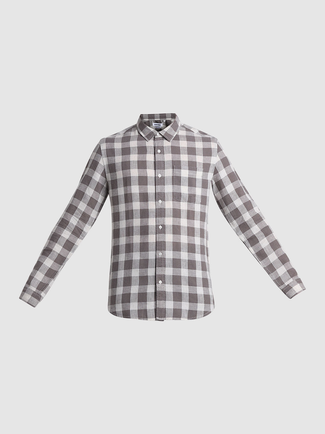 Brown Check Print Full Sleeves Shirt