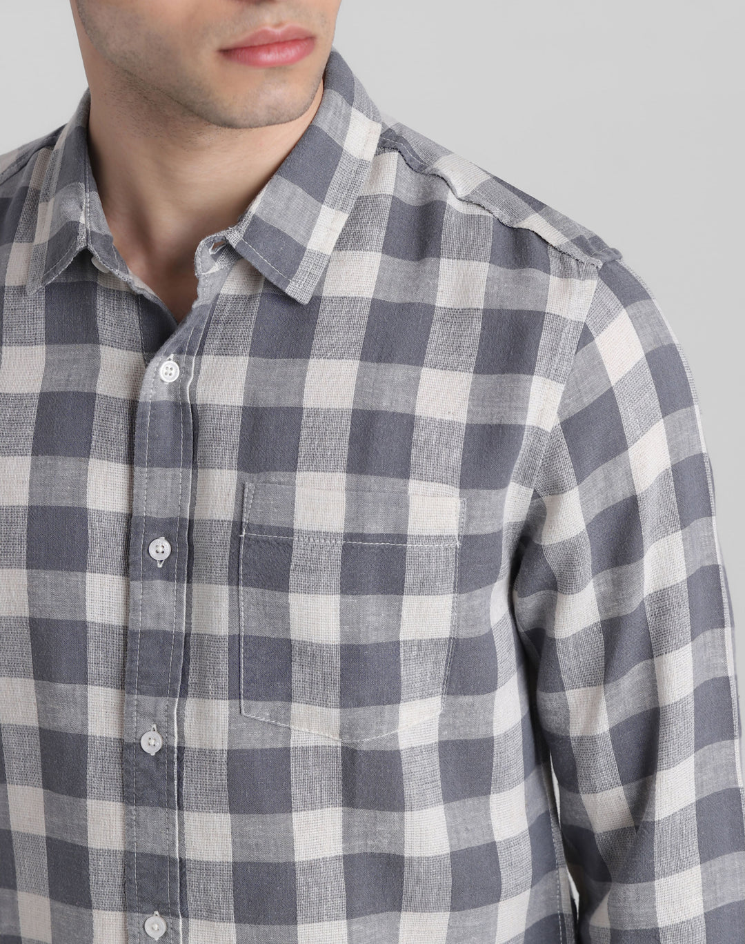 Grey Check Print Full Sleeves Shirt