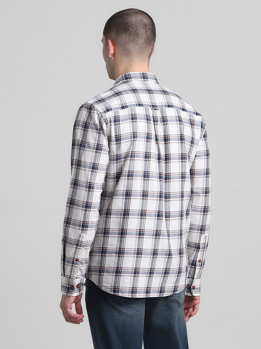 White Check Print Full Sleeves Shirt