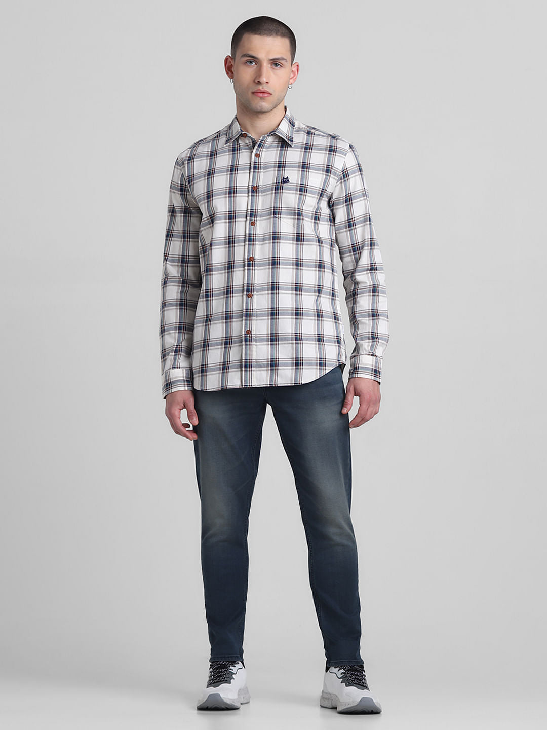 White Check Print Full Sleeves Shirt