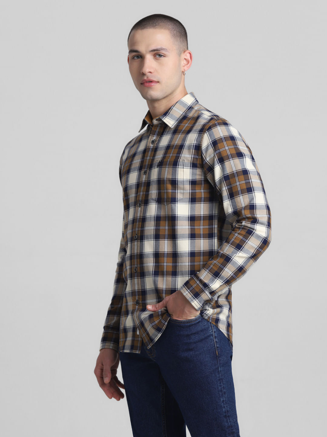 Brown Check Full Sleeves Shirt