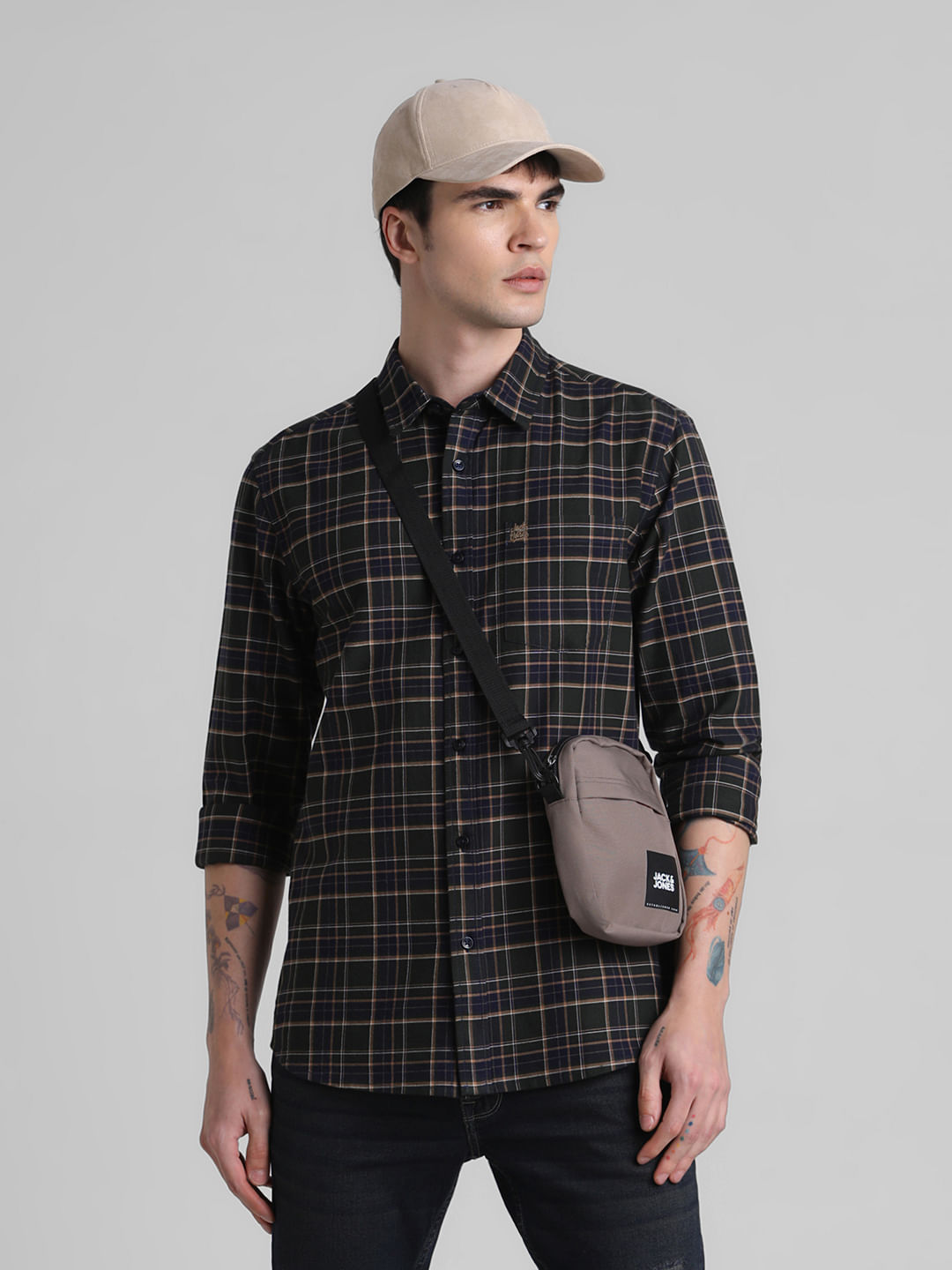 Dark Green Check Full Sleeves Shirt