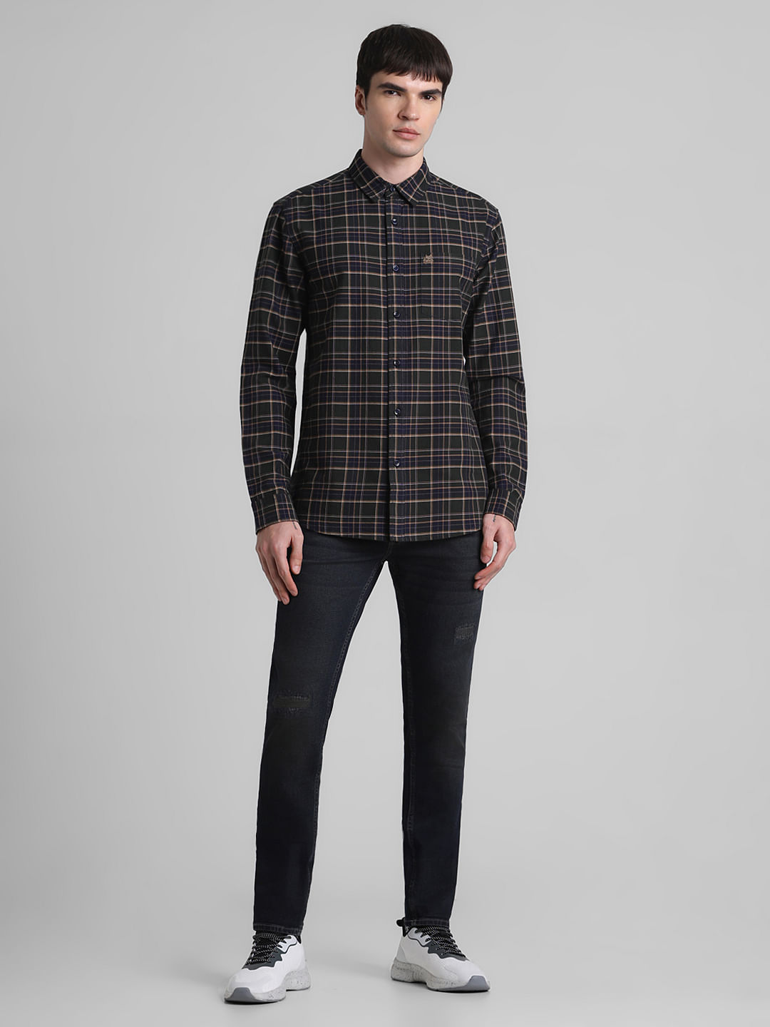 Dark Green Check Full Sleeves Shirt