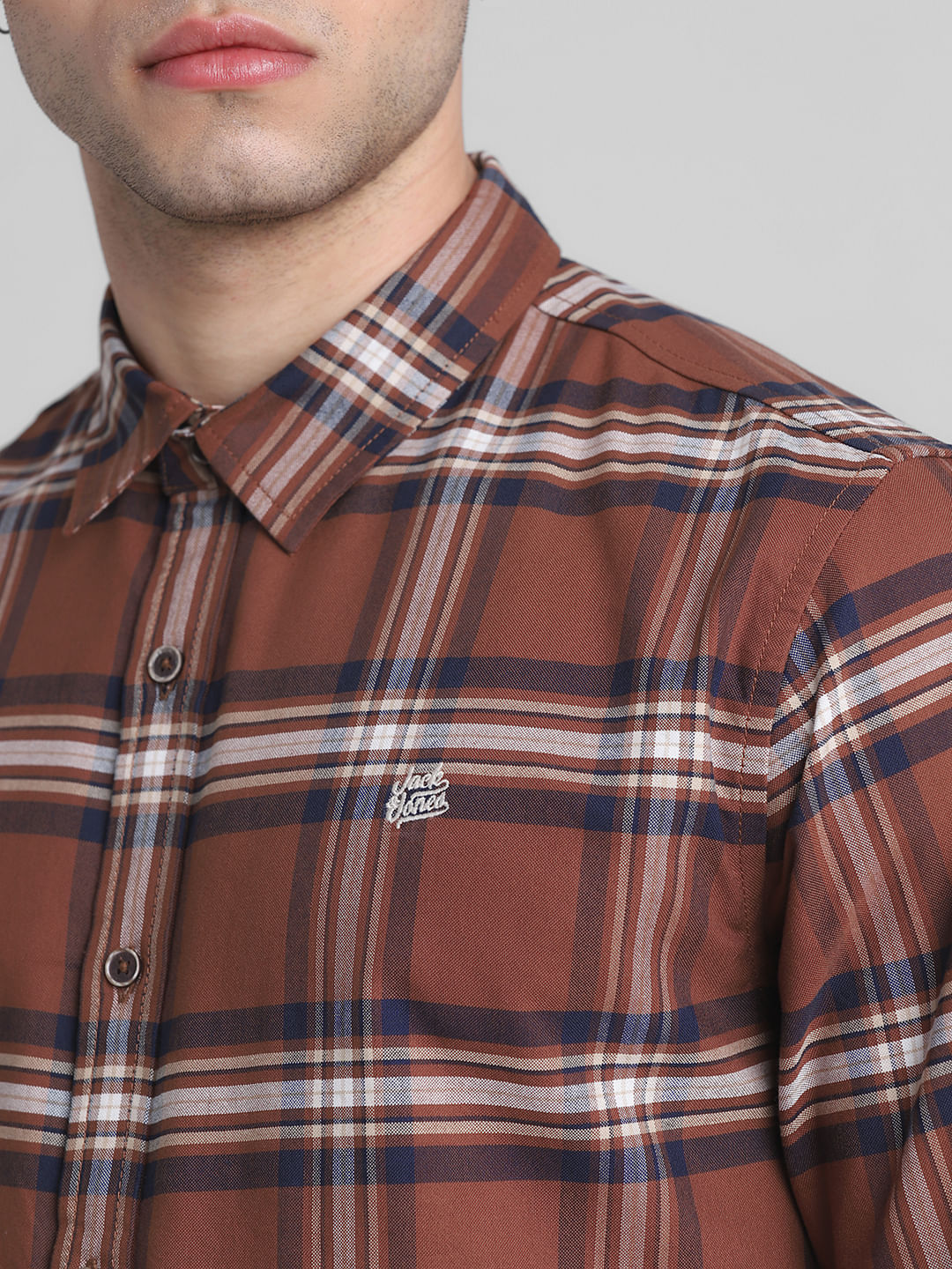 Brown Check Print Full Sleeves Shirt