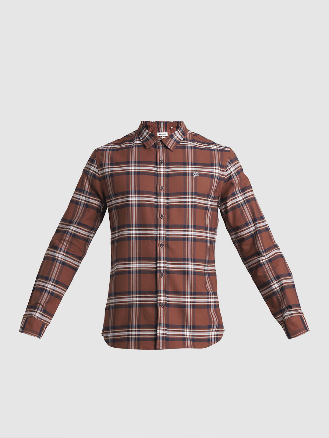 Brown Check Print Full Sleeves Shirt