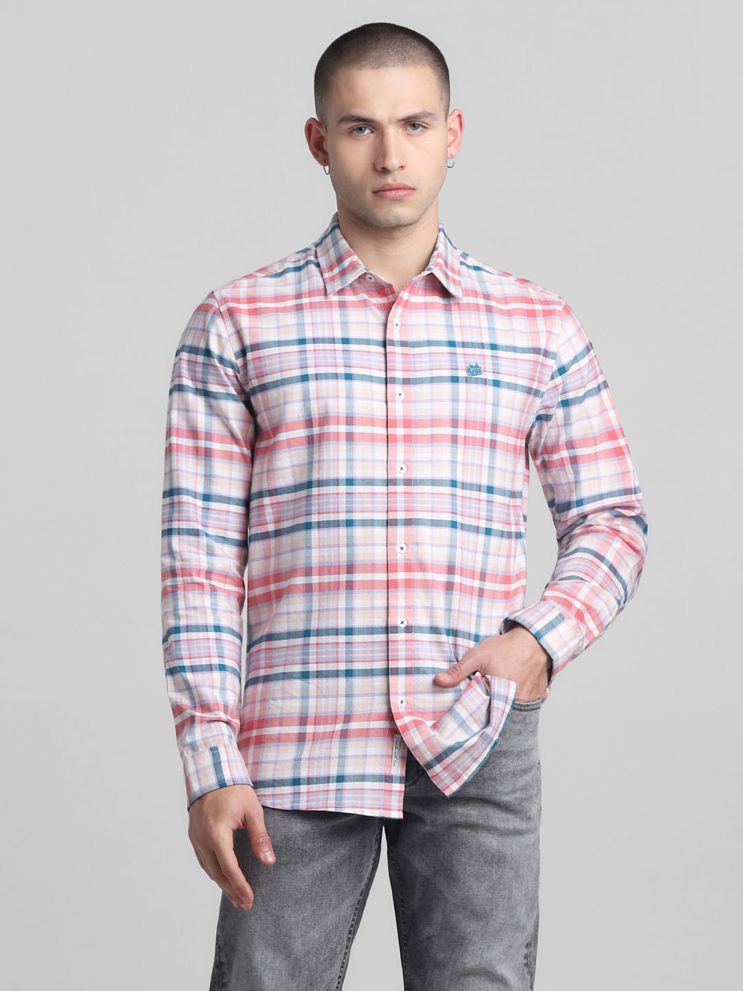 Pink Check Full Sleeves Shirt