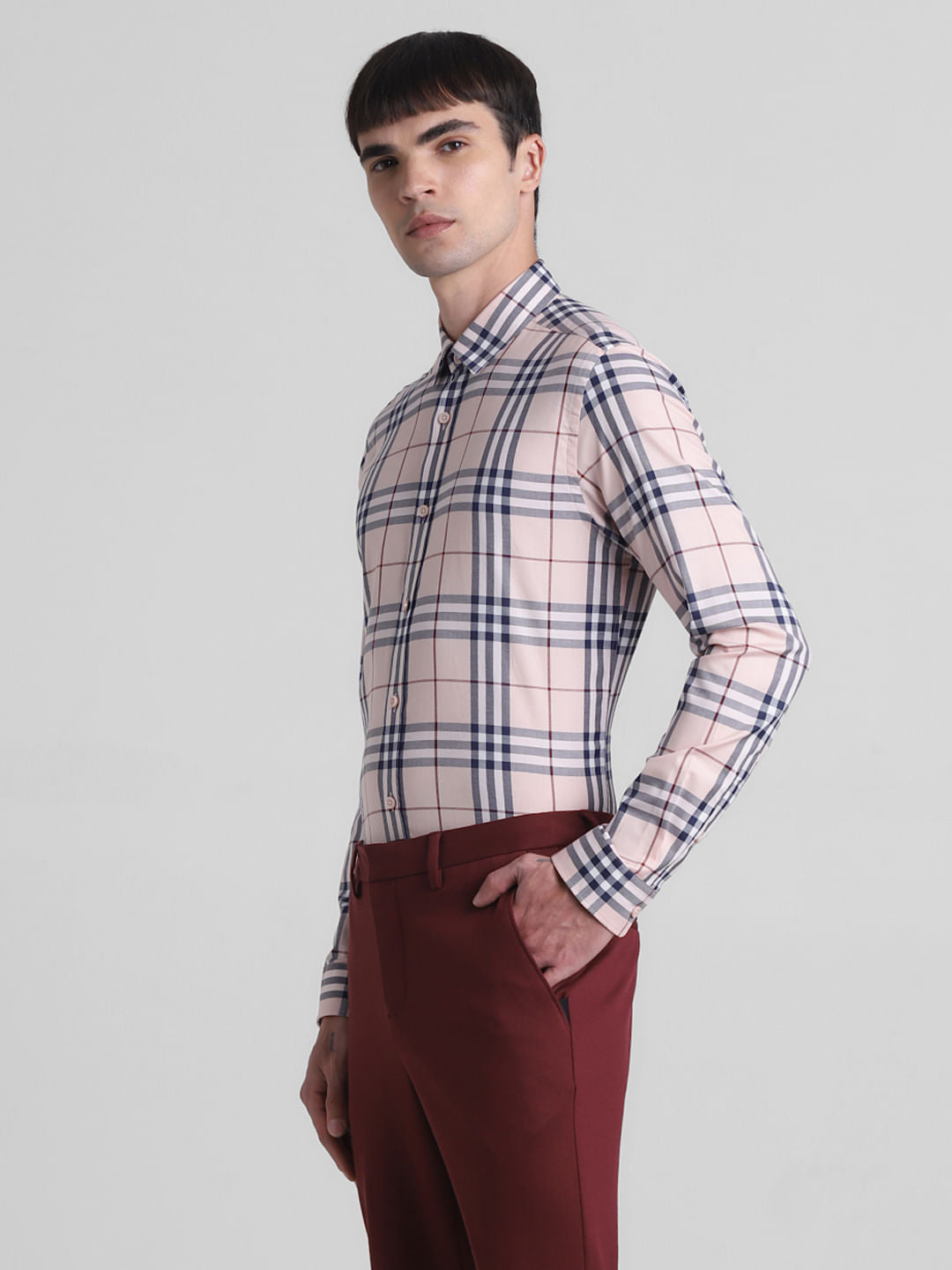 Peach Check Full Sleeves Shirt