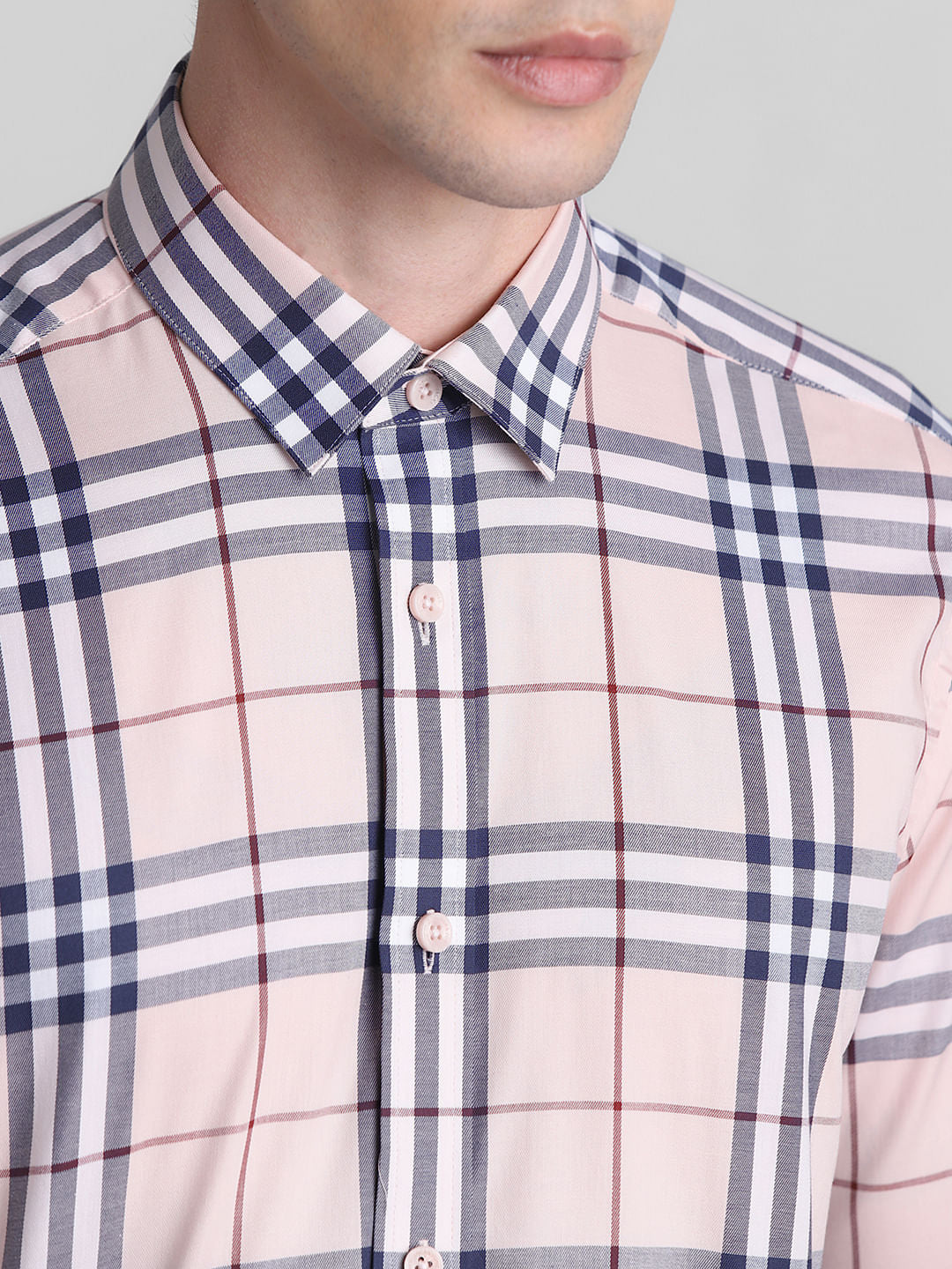 Peach Check Full Sleeves Shirt