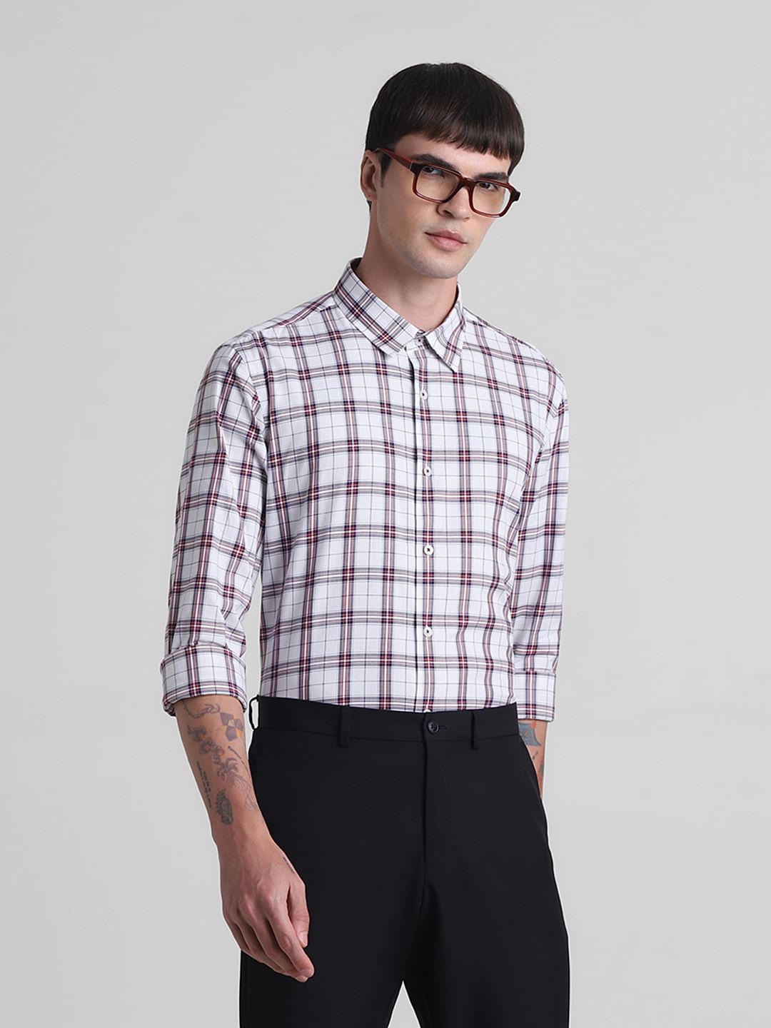 White Check Print Full Sleeves Shirt