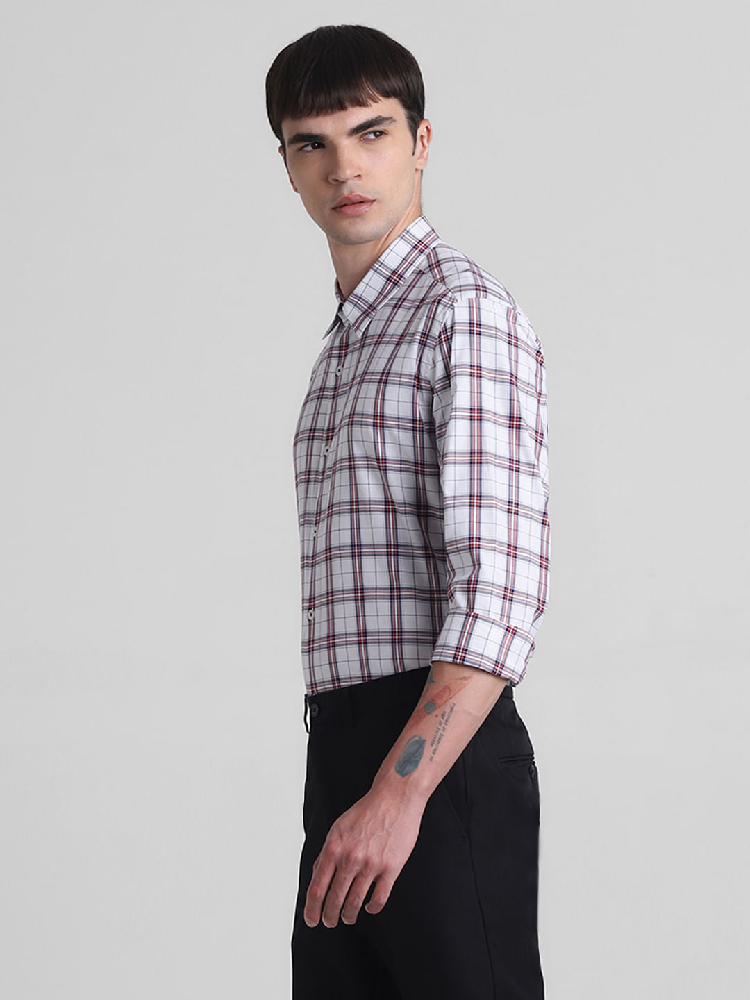 White Check Print Full Sleeves Shirt