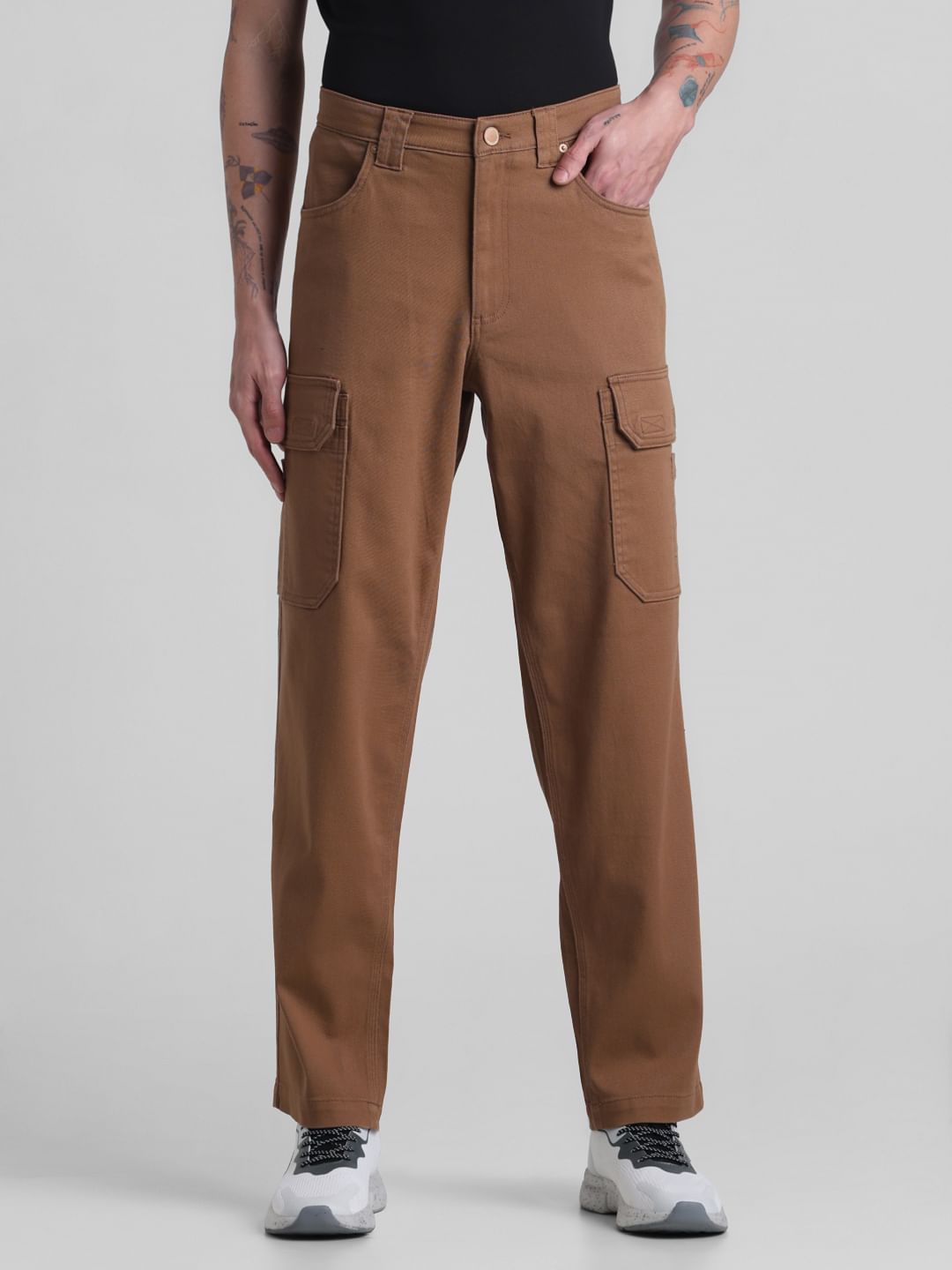 Brown Mid Rise Regular Fit Cargo Pants