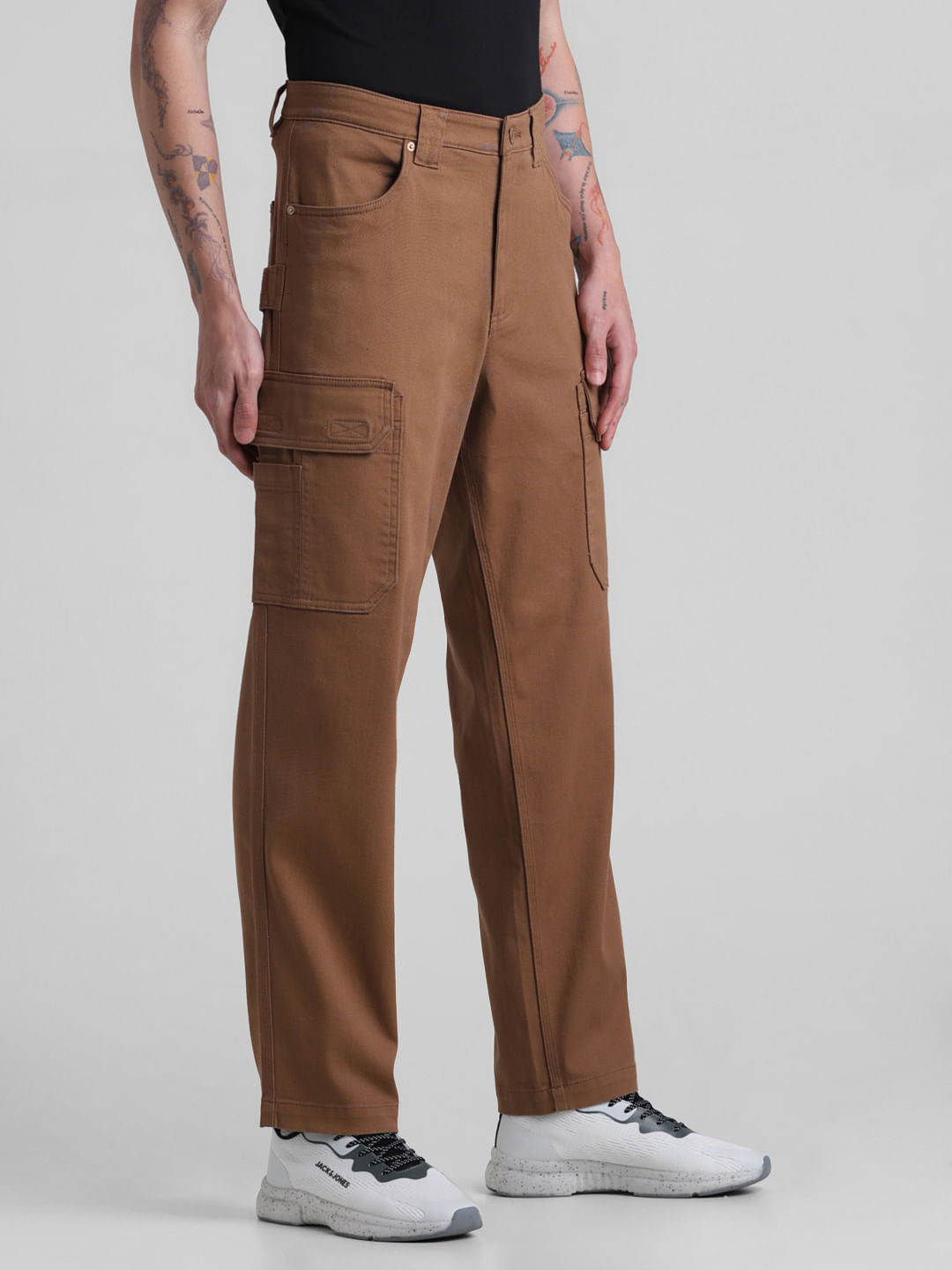 Brown Mid Rise Regular Fit Cargo Pants
