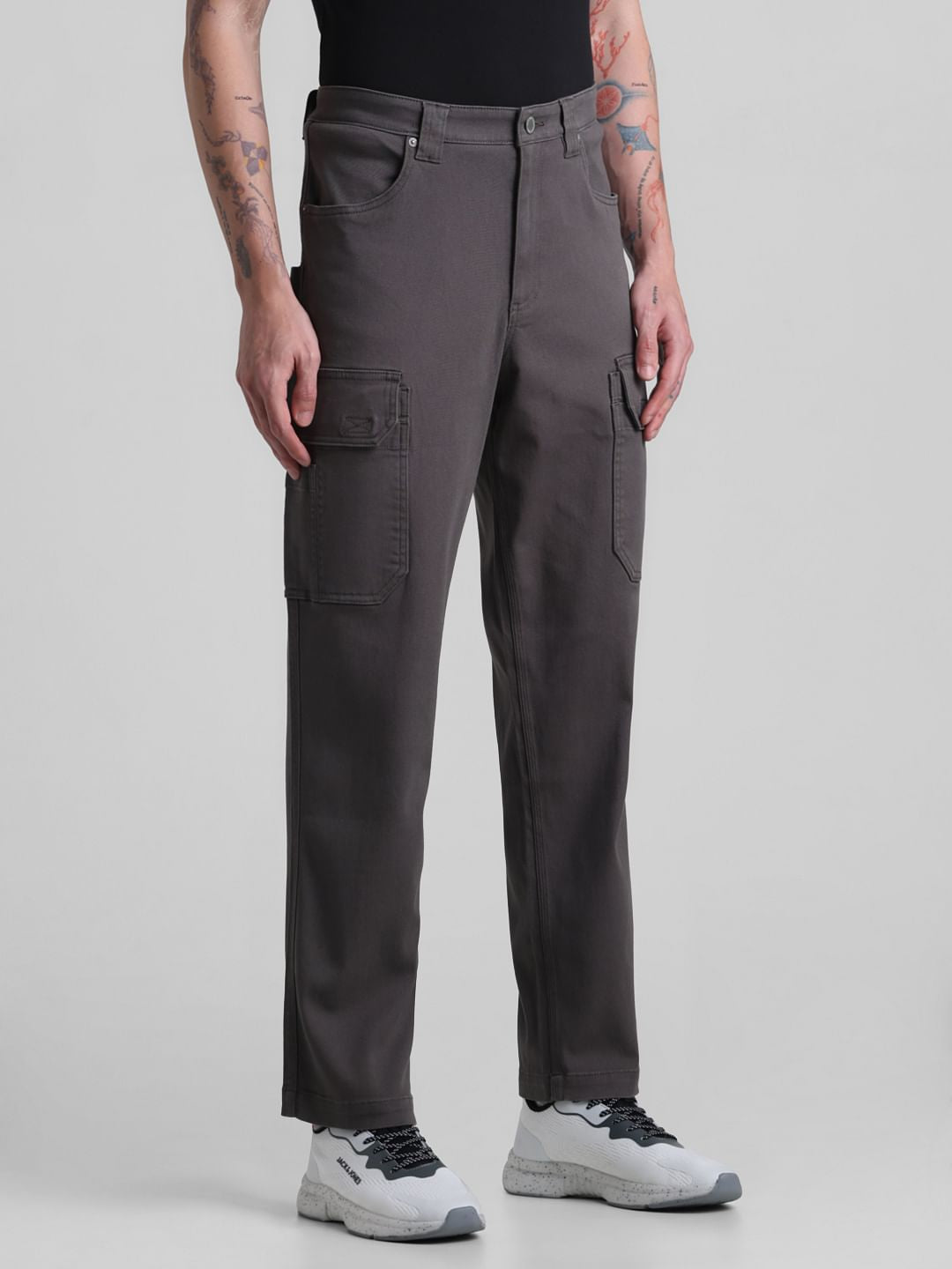 Regular Fit 6 Pocket Cargos - Dark Grey