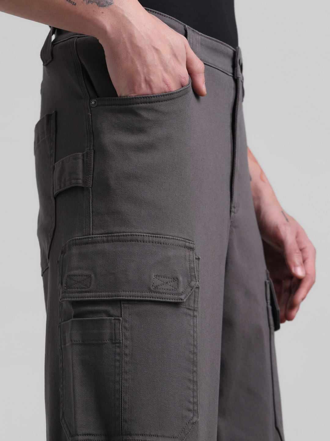 Regular Fit 6 Pocket Cargos - Dark Grey